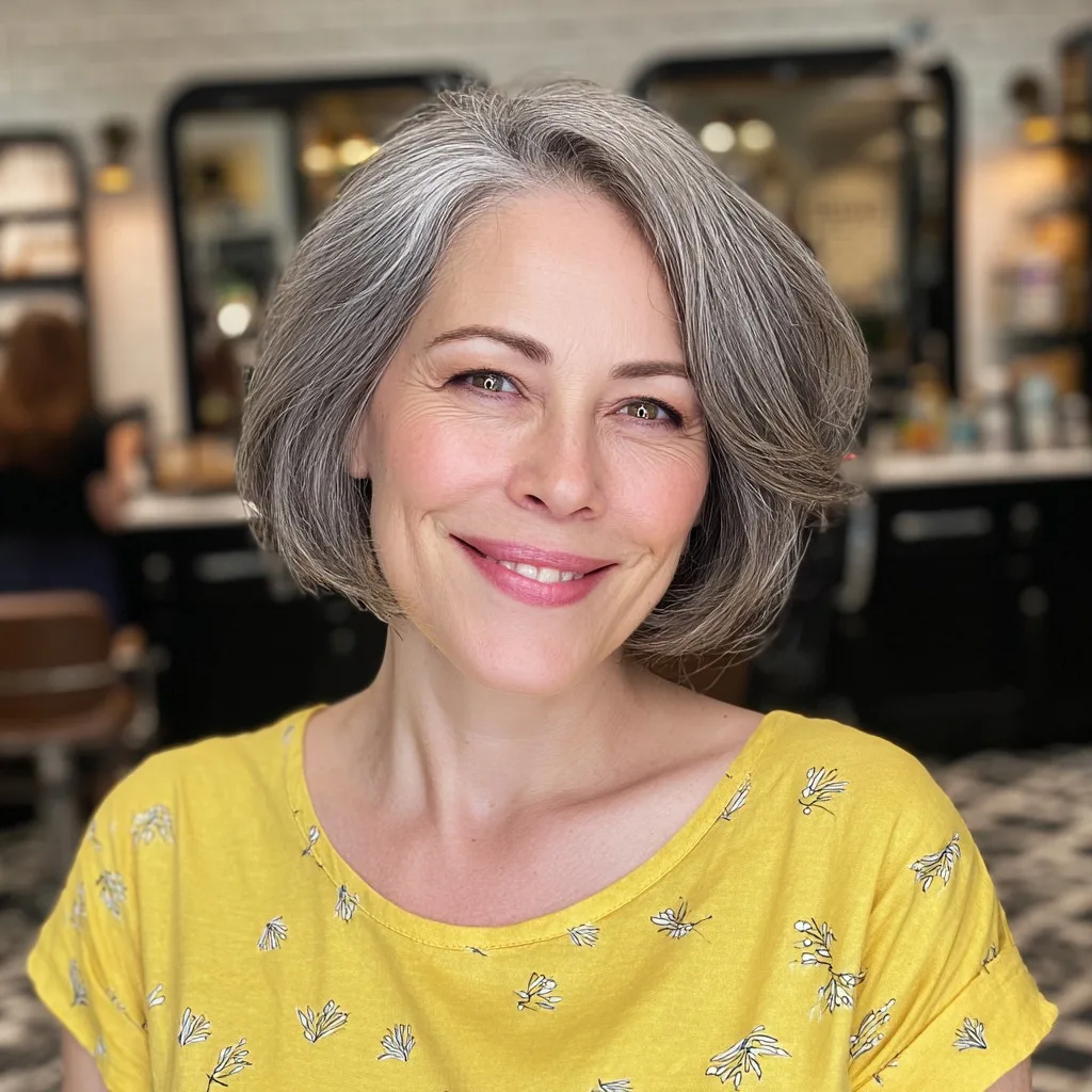 Elegant Textured Grey Bob with Soft Volume