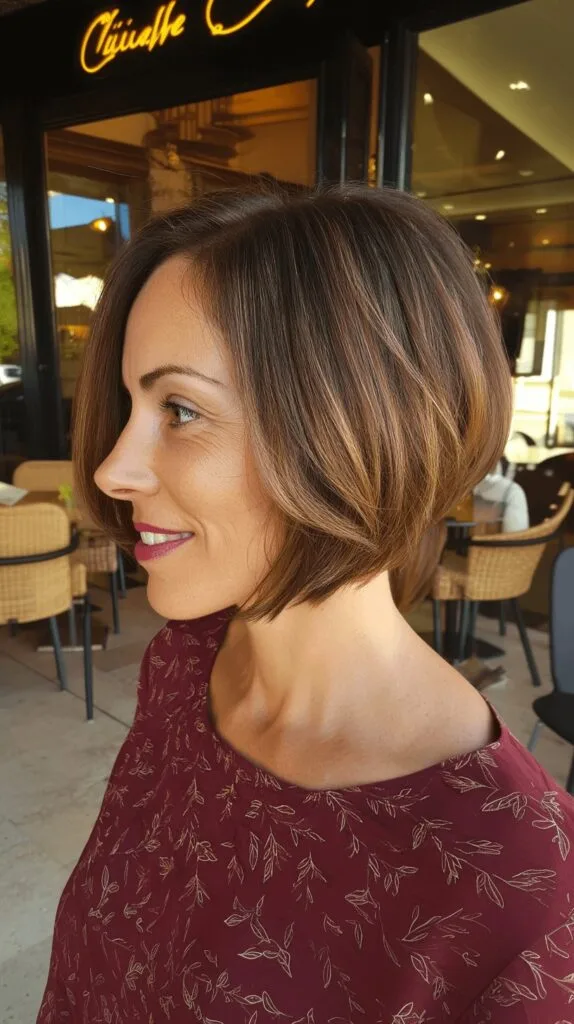 Elegant Textured Slope Bob with Subtle Highlights