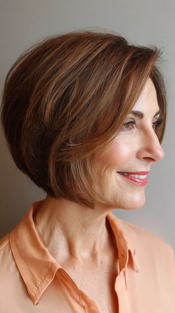 Elegant Warm Chestnut A-Line Bob with Soft Layers