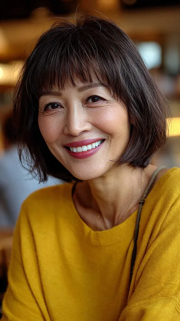 Espresso Brown Chin-Length Bob with Soft Choppy Bangs