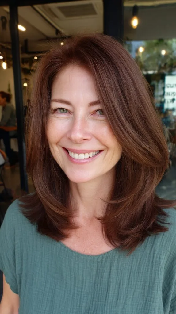 Face-Framing Cherry Mocha Shoulder-Length with Soft Root Shadow