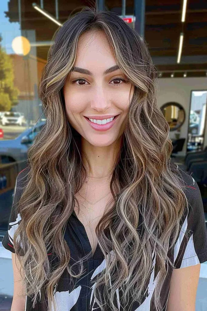 Face-framing hairstyle with a money piece and balayage for women over 30