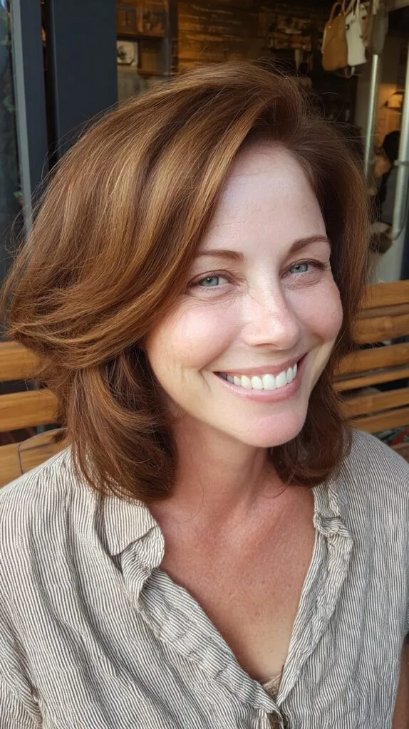 Feathered Collarbone-Length Copper Lob with Root Depth