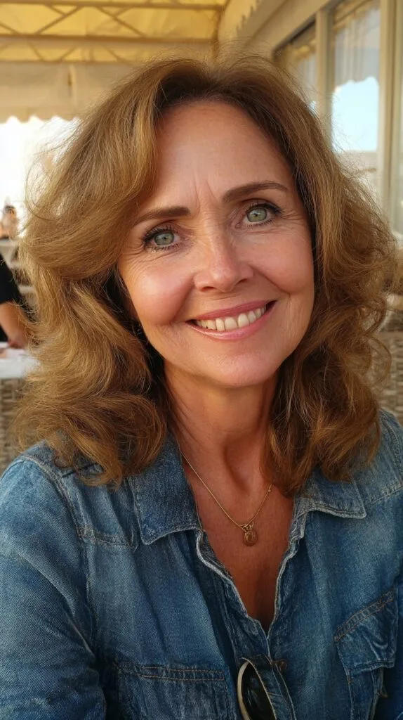 Feathered Medium-Length Warm Chestnut Layers with Flipped Ends