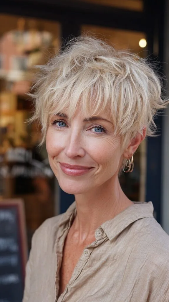 Feathered Platinum Pixie with Tousled Crown