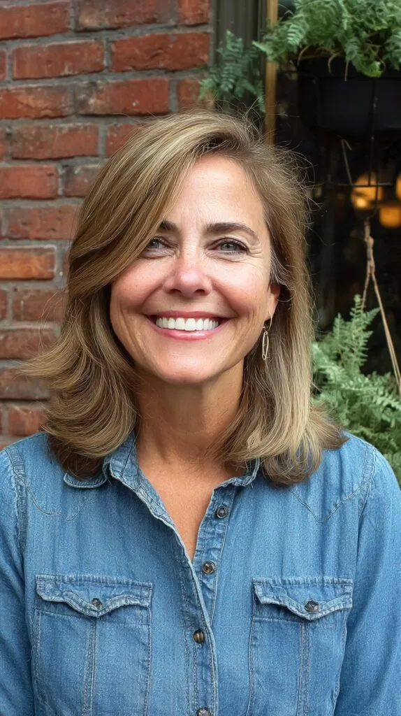 Feathered Side-Part Shoulder-Length Lob with Root Dimension