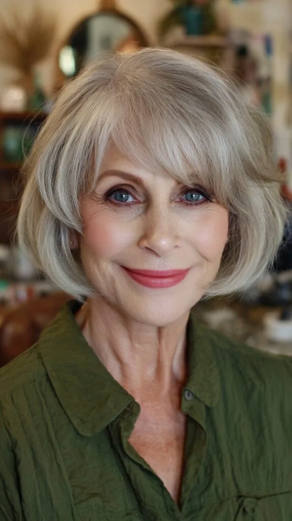 Feathered Silver Layer with Brightening Face Framing