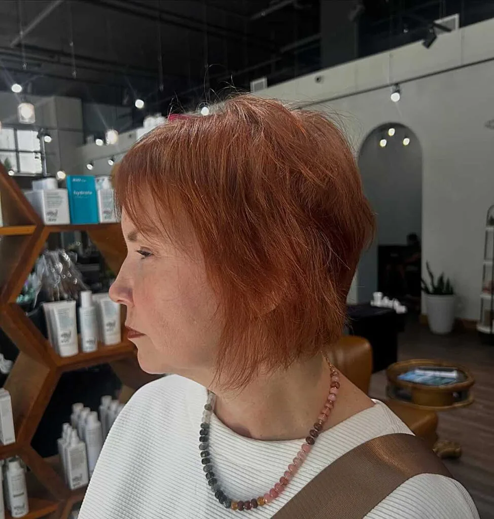 Fiery copper bixie with textured layers and fringe