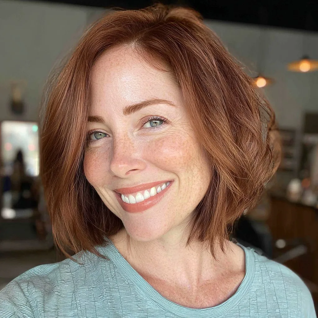 Flirty Textured Red Bob with Subtle Layers