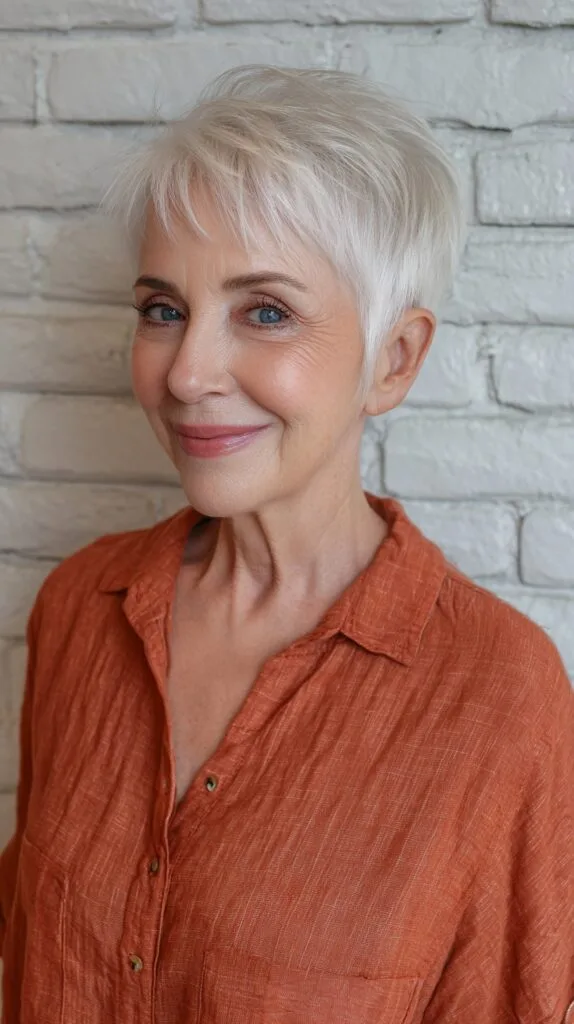 Frosty Silver Short Pixie for Vibrant Seniors