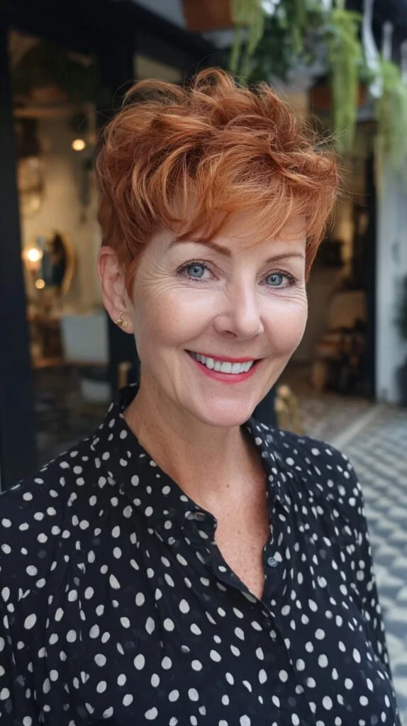 Ginger Tousled Long Pixie with Lifted Micro Fringe