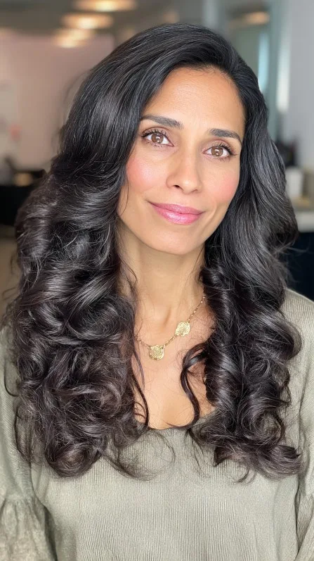 Glamorous Deep Espresso Curls with Voluminous Body