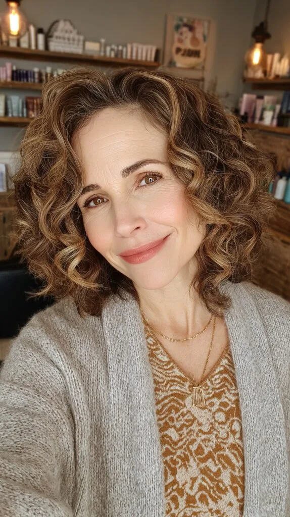 Golden-Brunette Curls with Dimensional Highlights