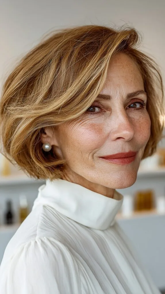 Golden Windswept Layered Bob for Seniors