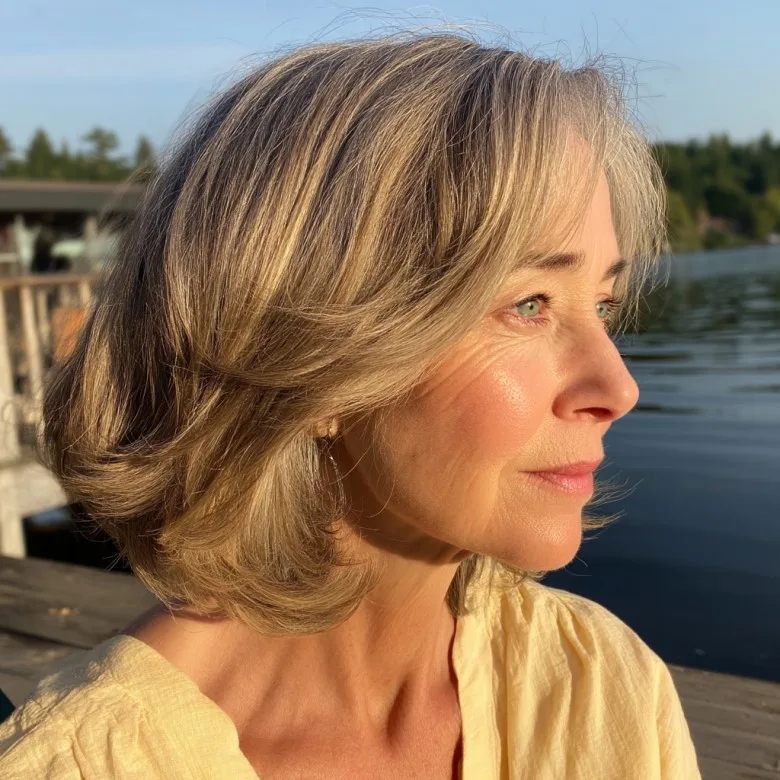 Graceful Textured Short Stacked Bob with Subtle Highlights