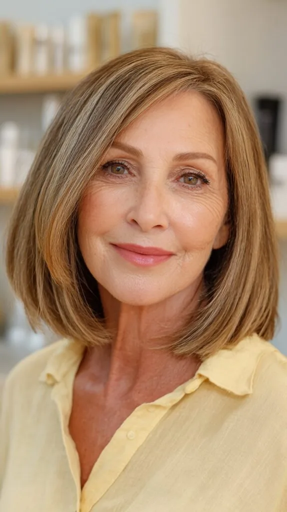 Gracious Golden Layered Bob for Mature Elegance