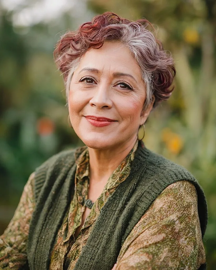 Gray hair with red lowlights for bold contrast over 50
