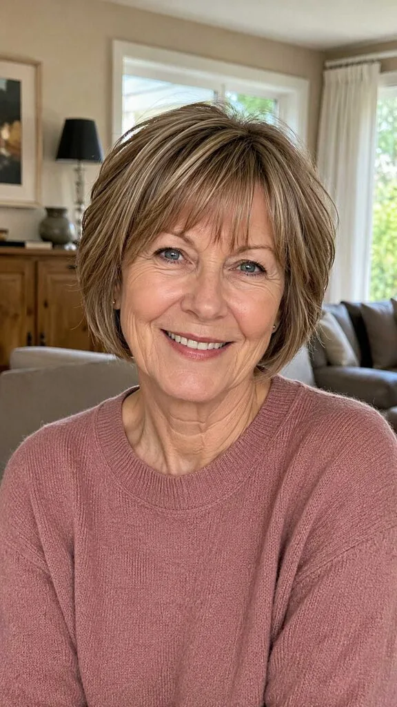 Highlighted Short Bob with Feathered Fringe
