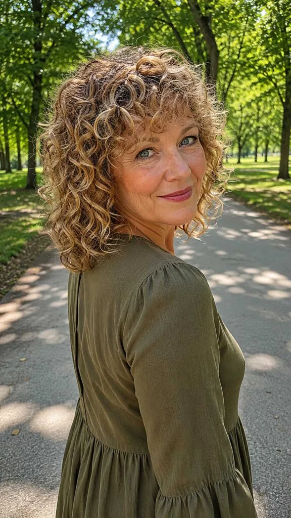 Honey-Kissed Curly Shag with Loose Ringlet Fringe