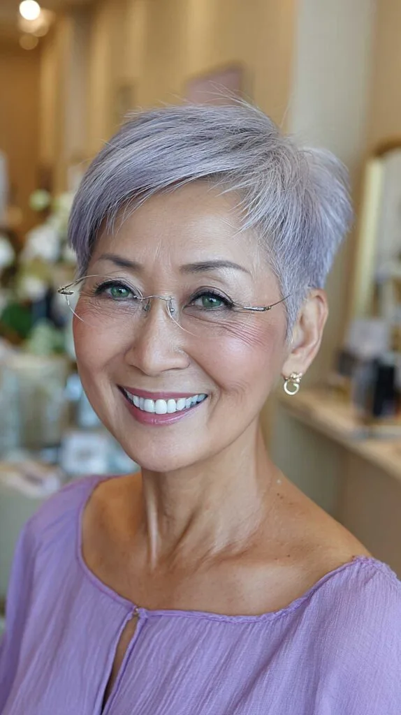 Lavender-Gray Pixie with Rimless Glasses