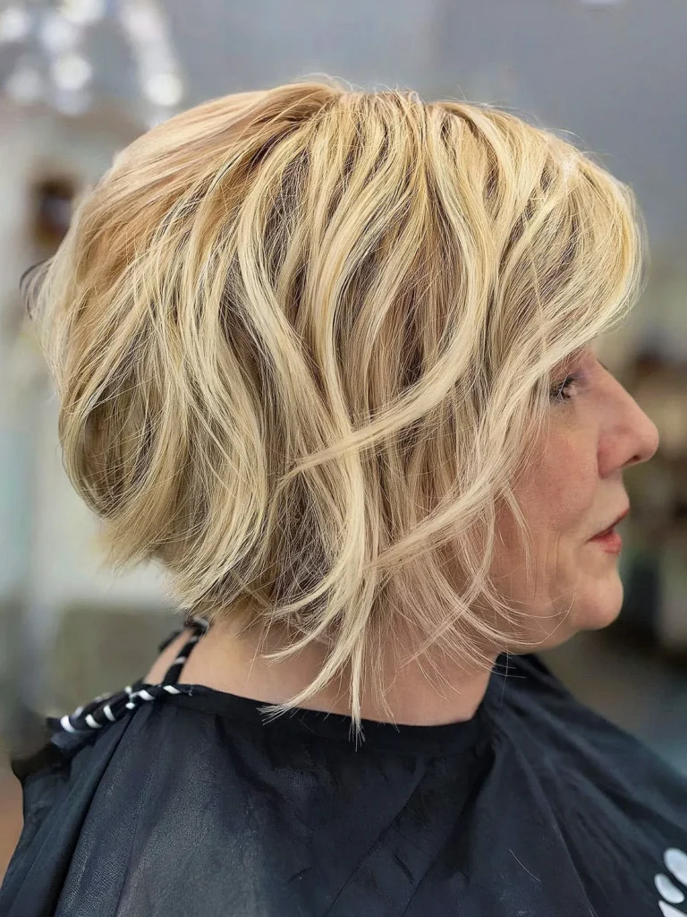 Layered and textured blonde bob for women over 50