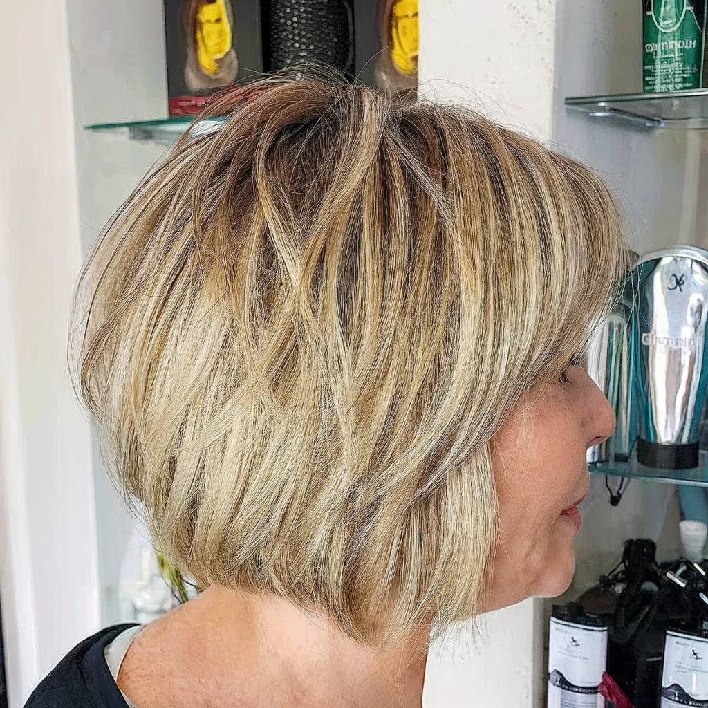 Layered Blonde Graduated Bob with Side Bangs for Women Over Fifty