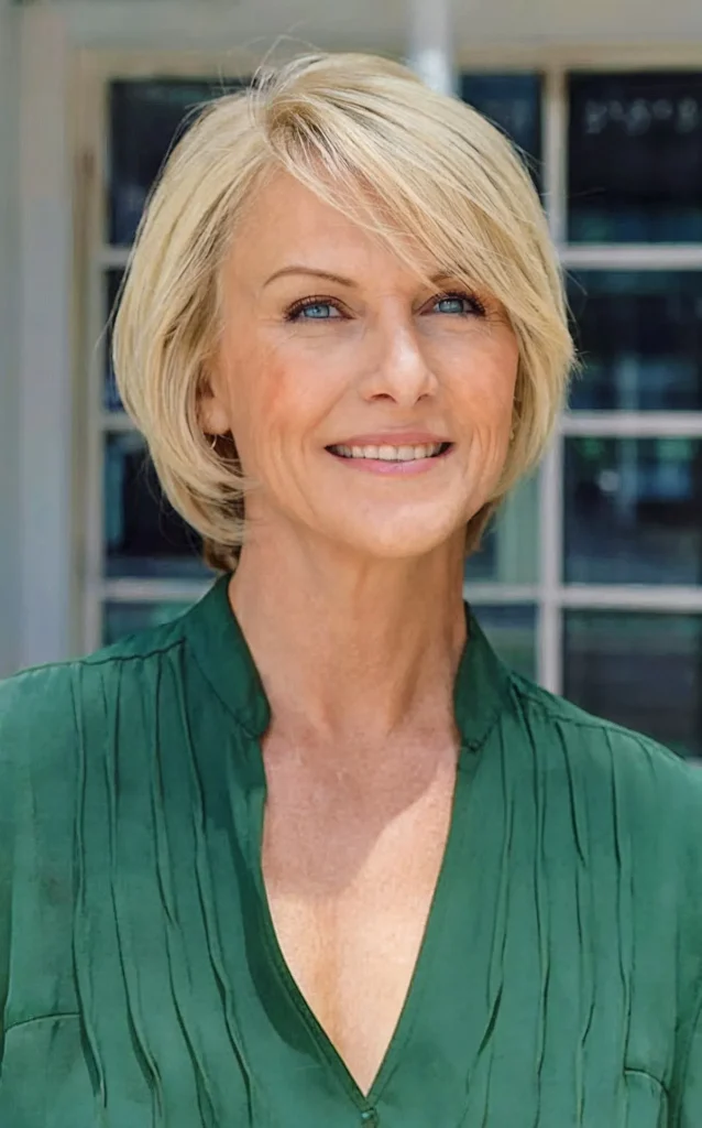 Layered Blonde Hair with a Cascading Fringe on a Bob Cut