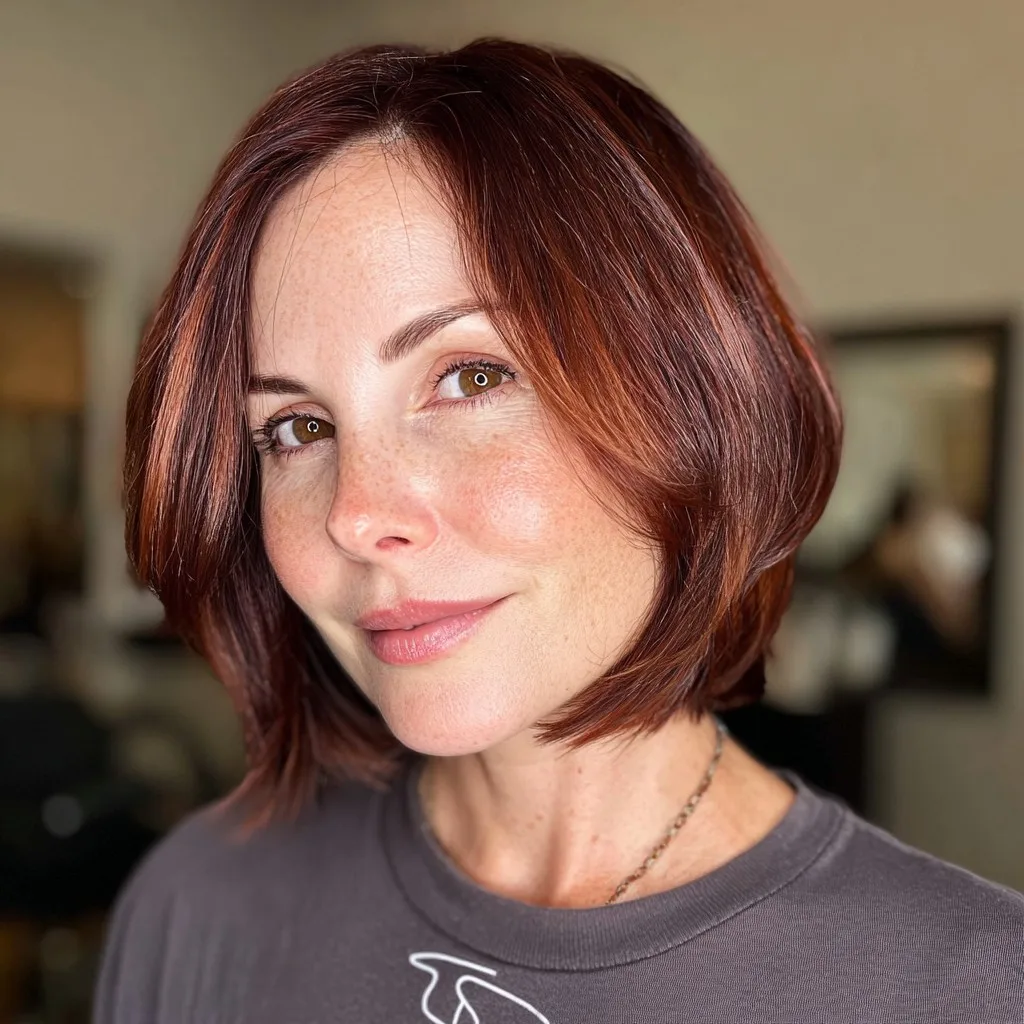 Layered Cherry Red Bob with Face-Framing Tresses