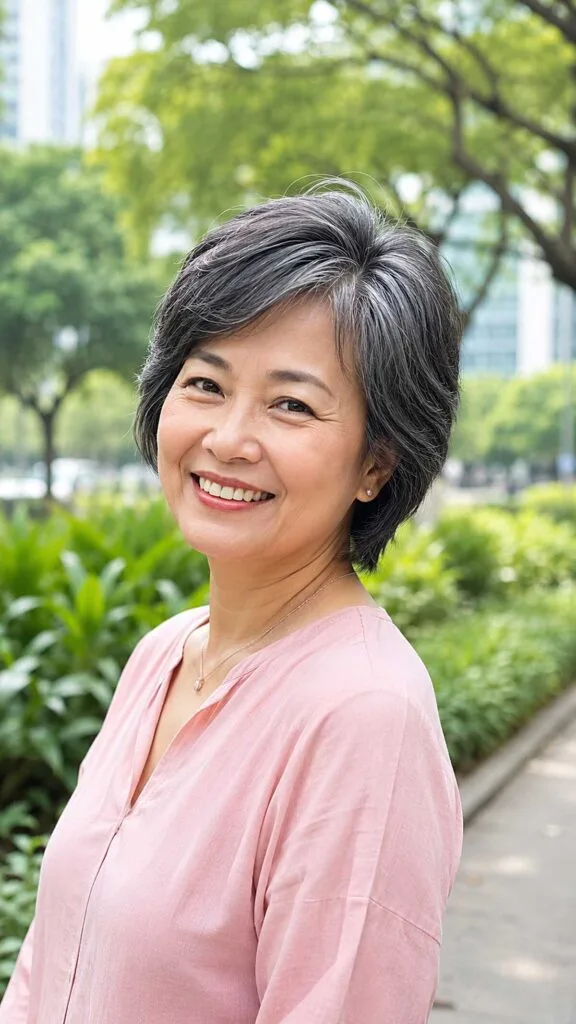 Layered Gray Crop with Ear-Length Sides and Natural Blend