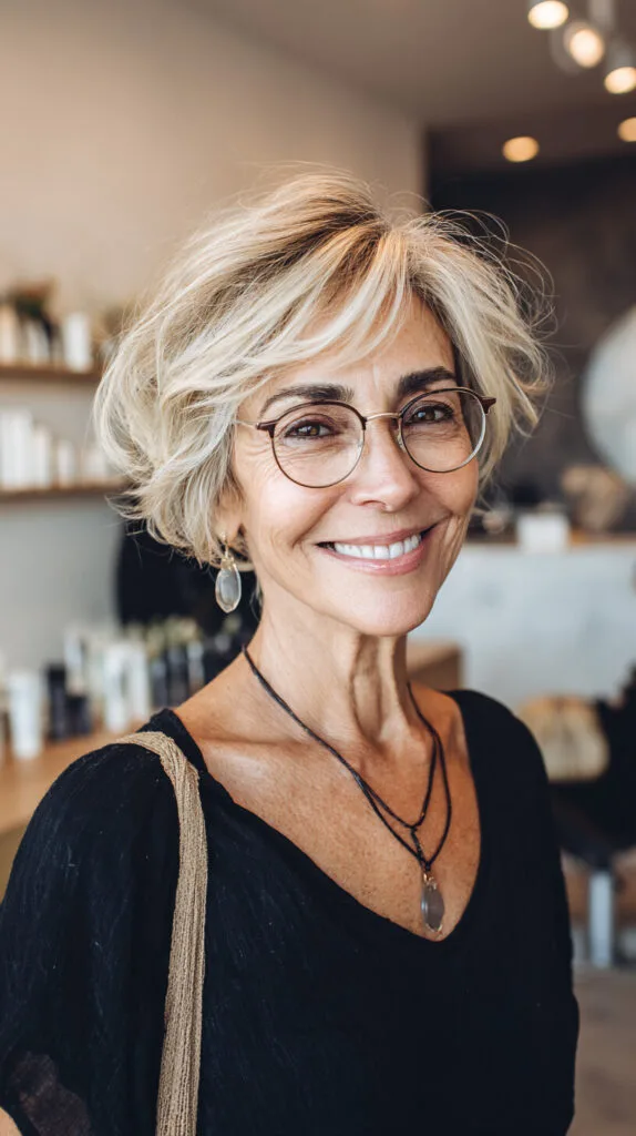 Lightweight Silver Layered Bob with Tousled Waves