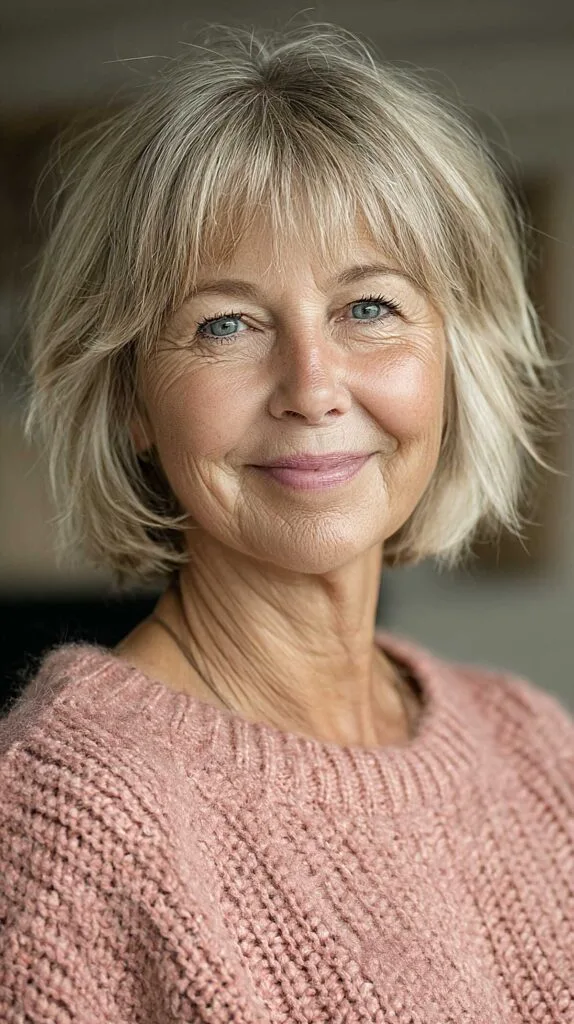 Lived-In Blonde Chin Bob with Shaggy Fringe