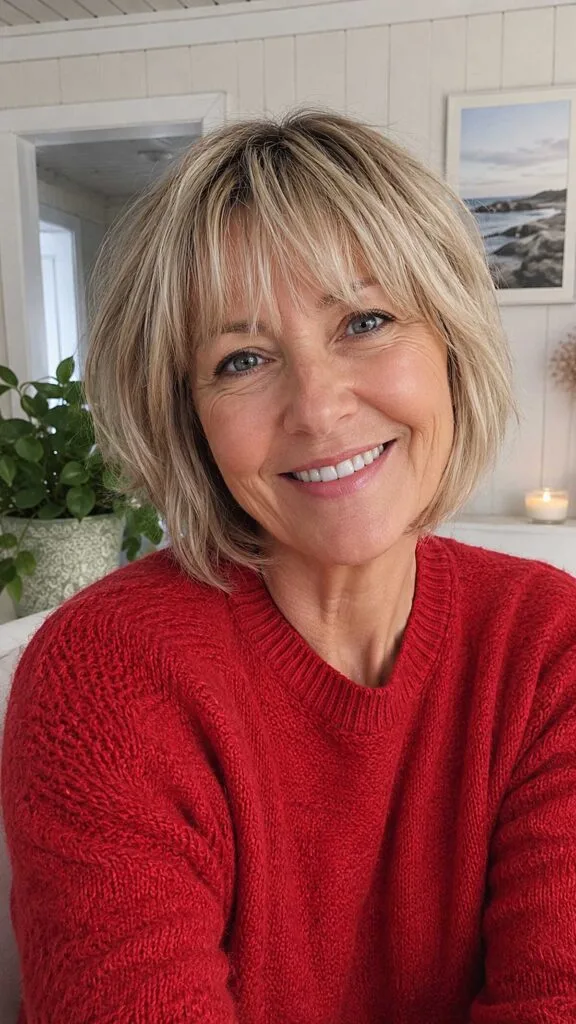 Lived-In Blonde Shag Bob with Feathered Bangs