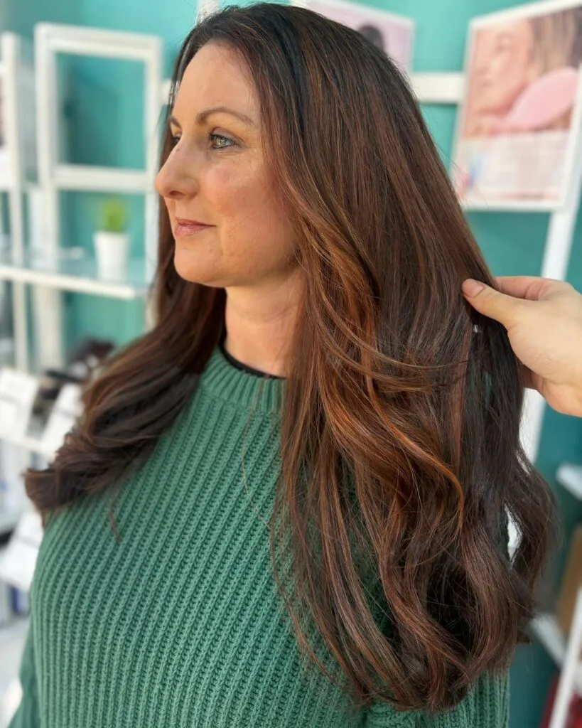 Long Cherry Mocha Balayage with Soft Internal Layers