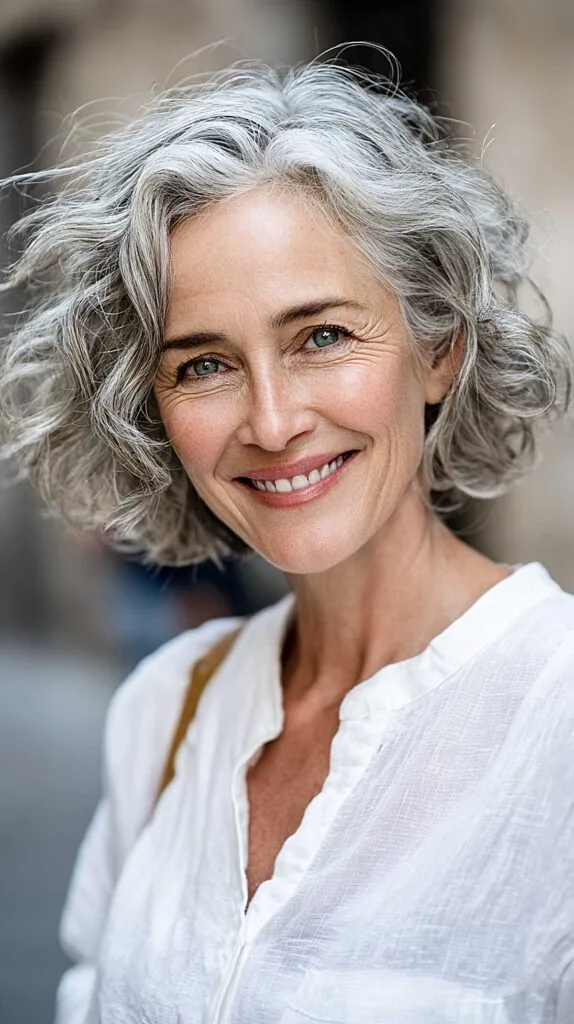 Loose Wavy Gray Bob with Natural Salt-and-Steel Dimension