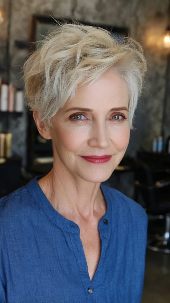 Luminous Blonde Textured Crop for Mature Women