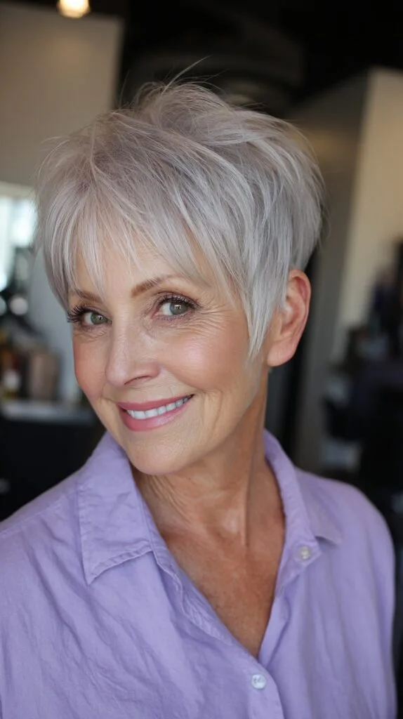 Luminous Silver Feathered Pixie for Women Over 70