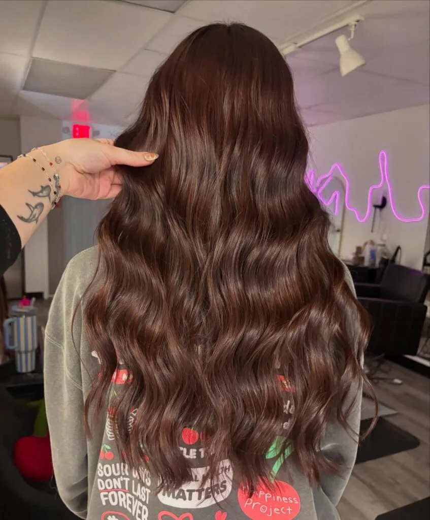 Lustrous Cherry Mocha Long Layered Waves