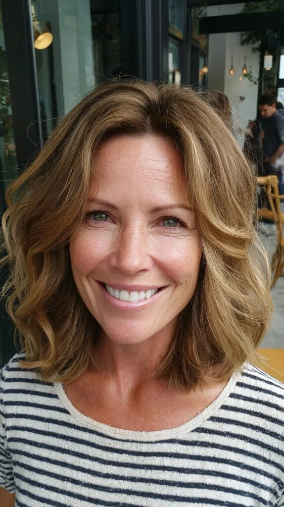Medium Layered Lob with Curtain Part and Subtle Root Shadow