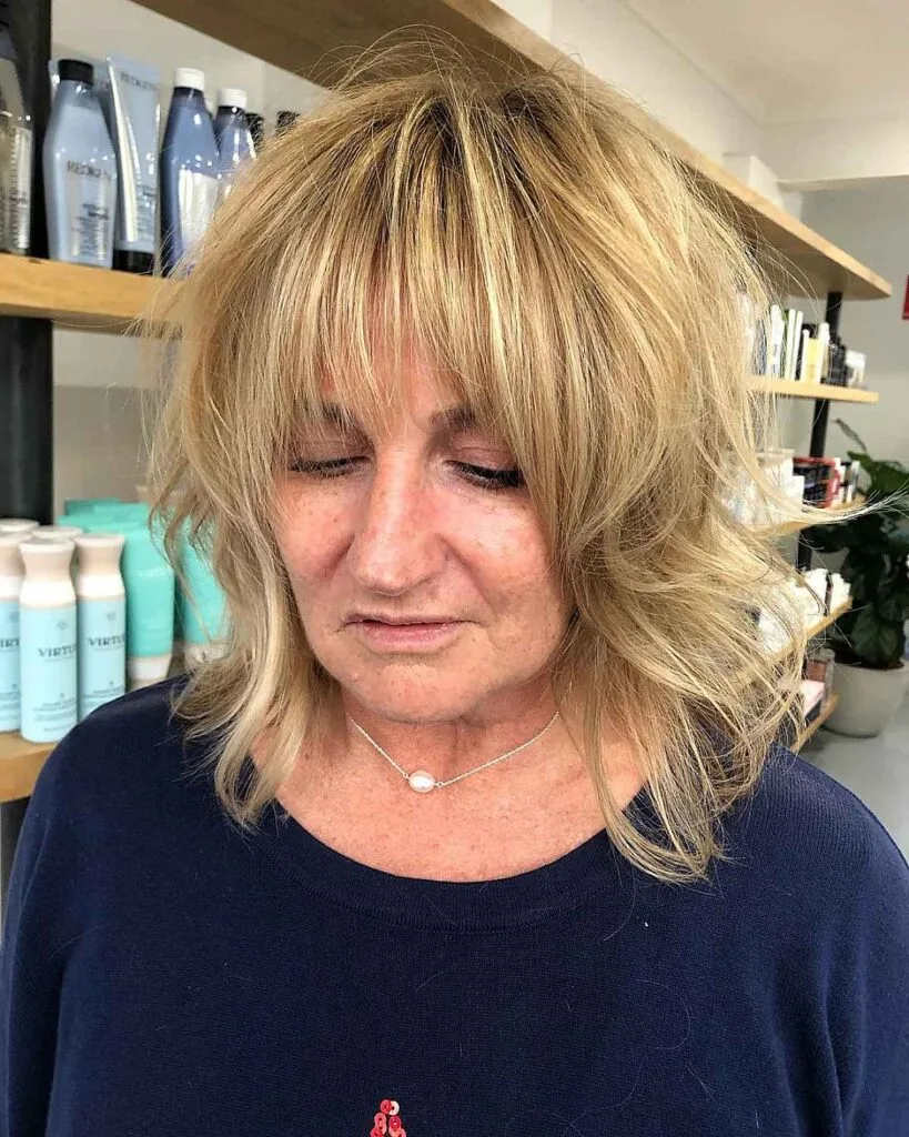 Medium-Length Shag haircut for overweight women in their 50s