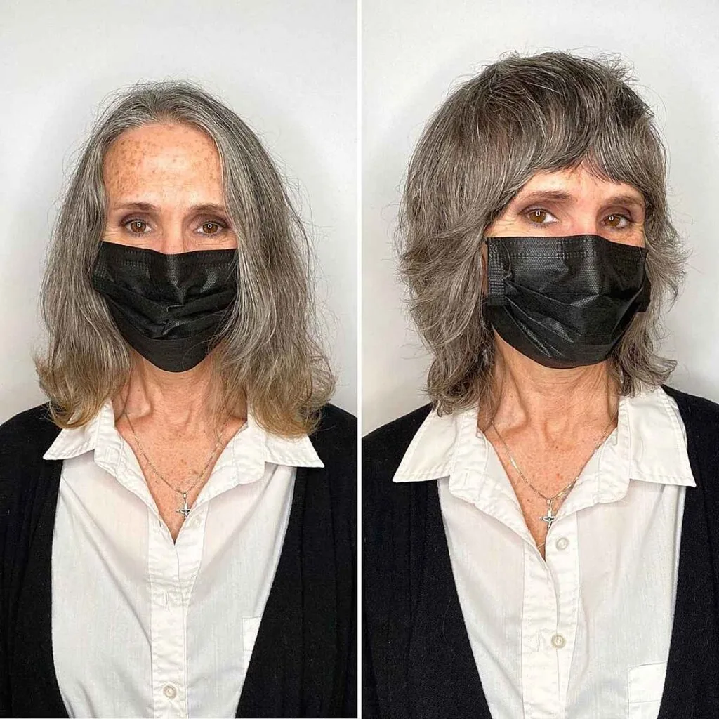 Medium-Length Shag with Bangs for Gray Hair