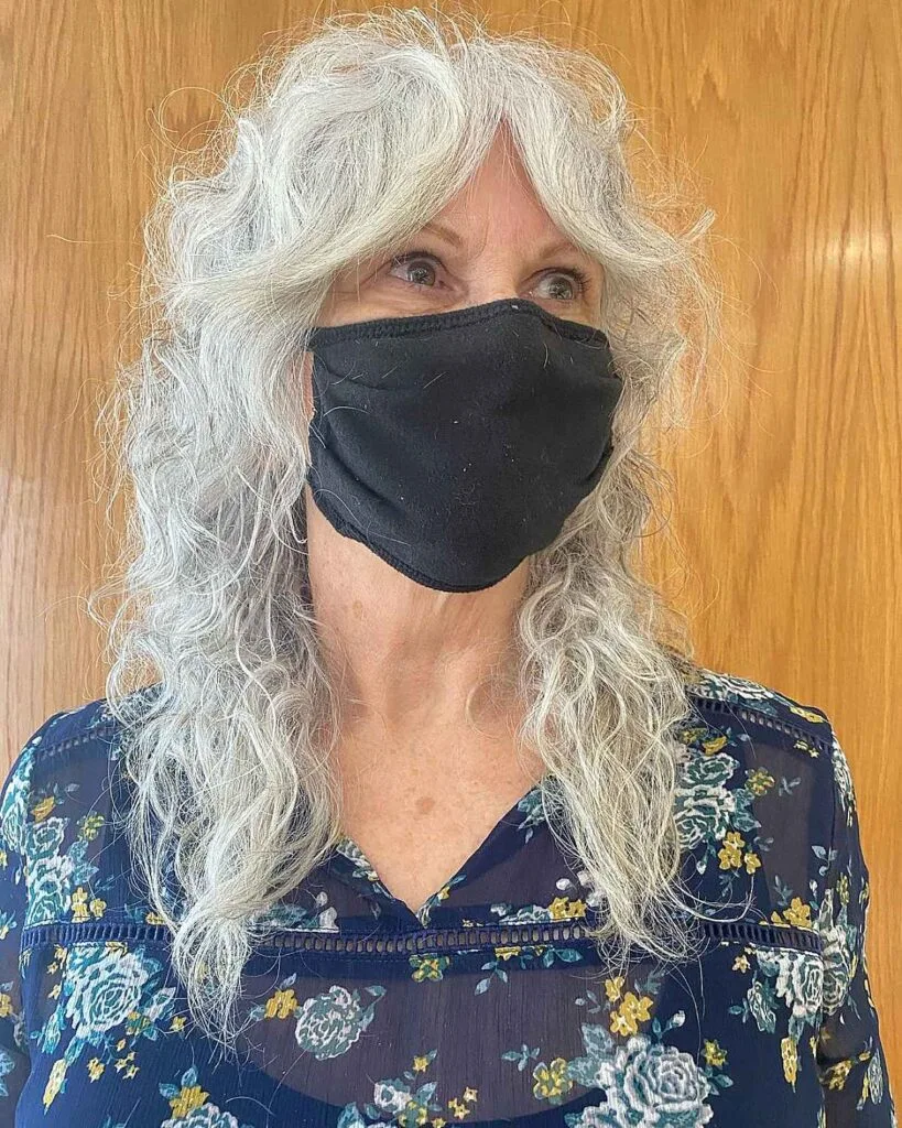 Mid-Length Shag with Curtain Bangs for Silver Hair
