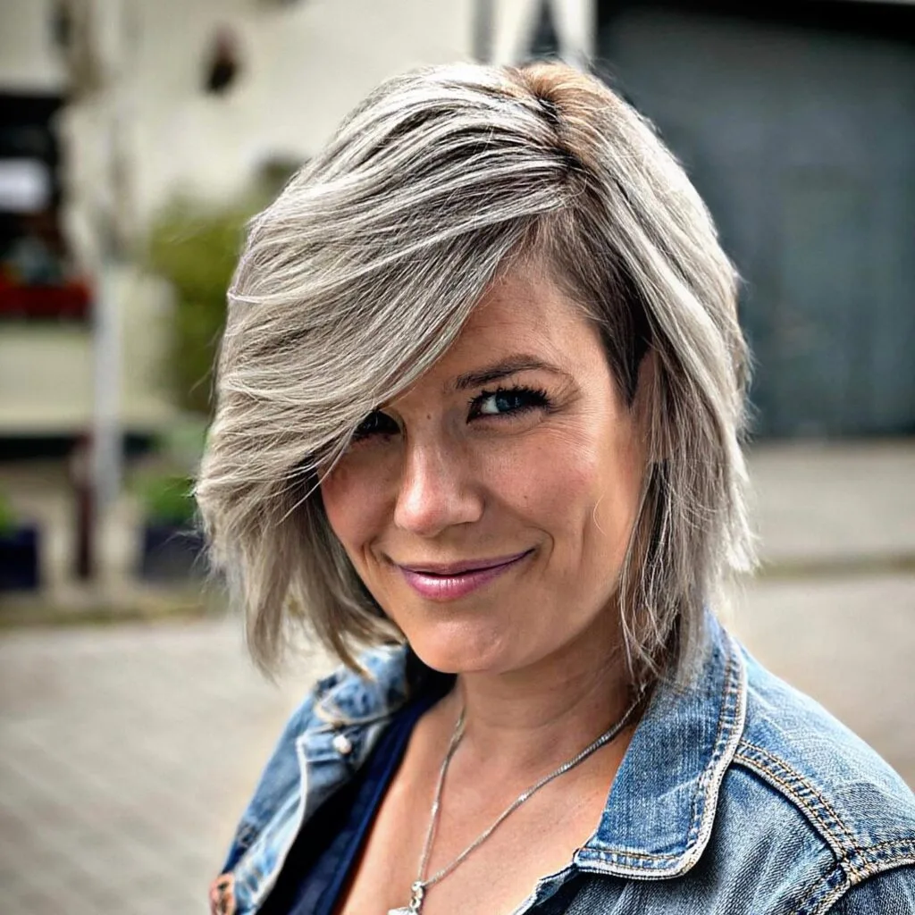 Modern Asymmetrical Bob with Subtle Silver Highlights