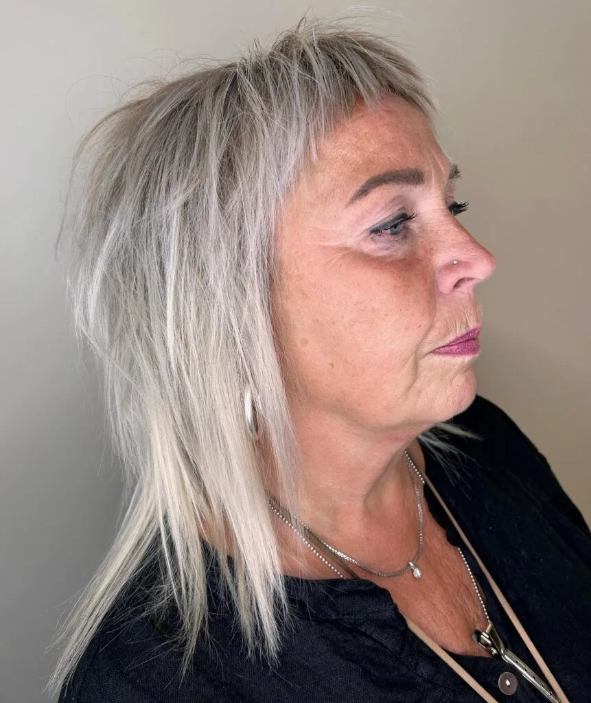 Modern Shaggy Lob with Feathered Bangs
