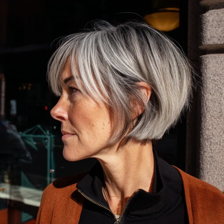 Modern Short Stacked Bob with Subtle Silver Highlights