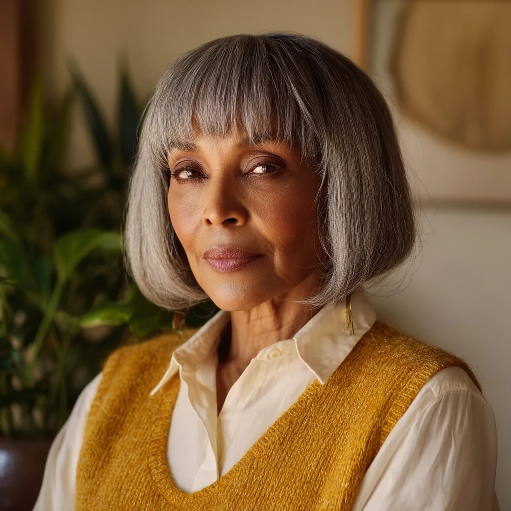 Modern Silver Bob with Soft Fringe