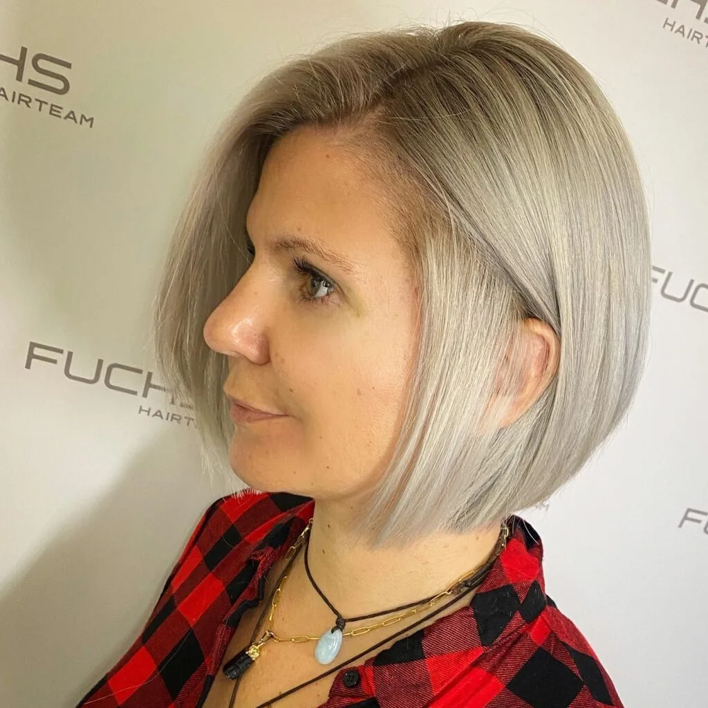 Modern Sleek Grey Bob with Side Sweep