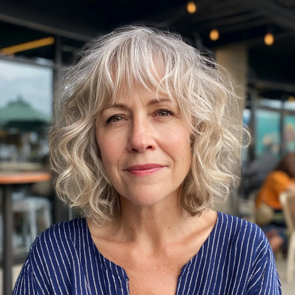 Modern Soft Curly Bob with Wispy Bangs