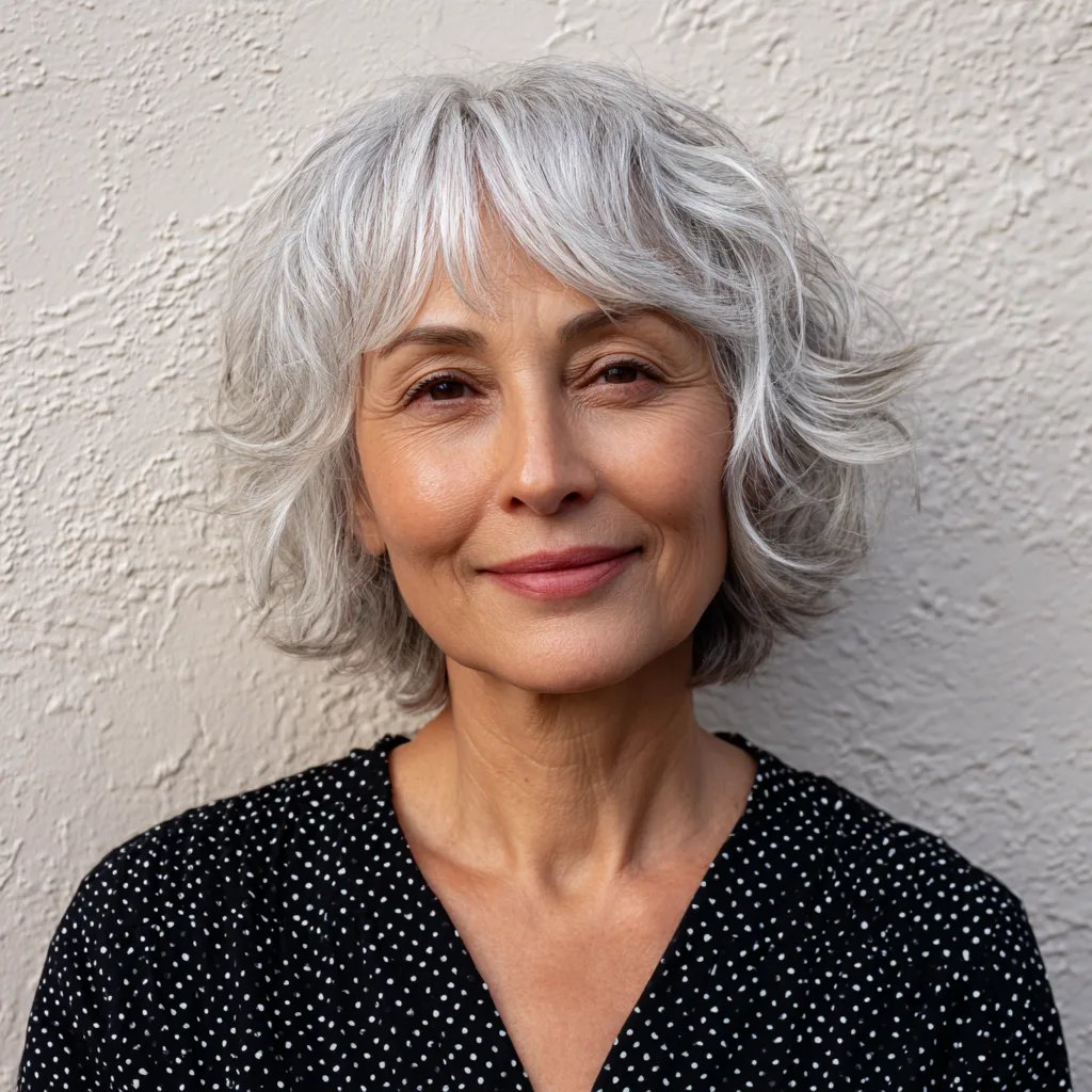 Modern Soft Textured Shag Bob with Wispy Bangs