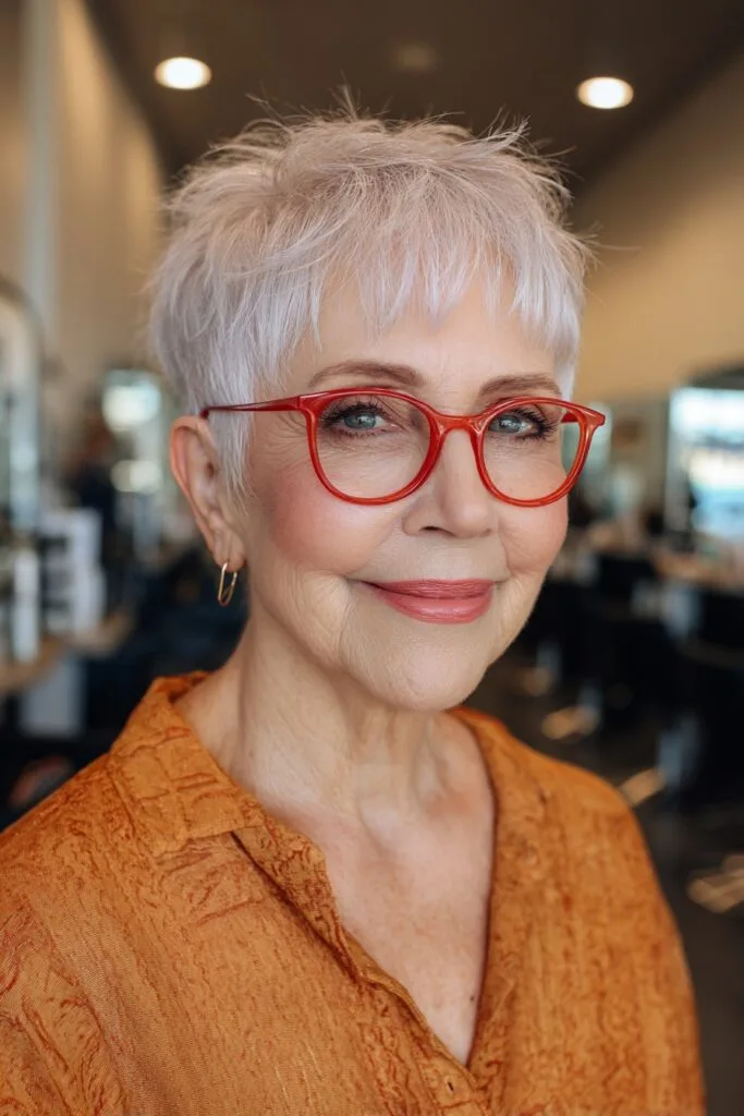 Modern Spiky Silver Pixie with Soft Layers