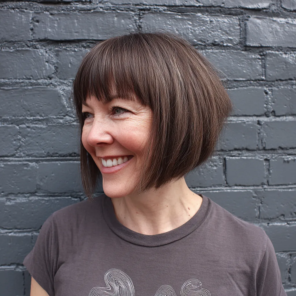 Modern Textured Bob with Long Straight Bangs
